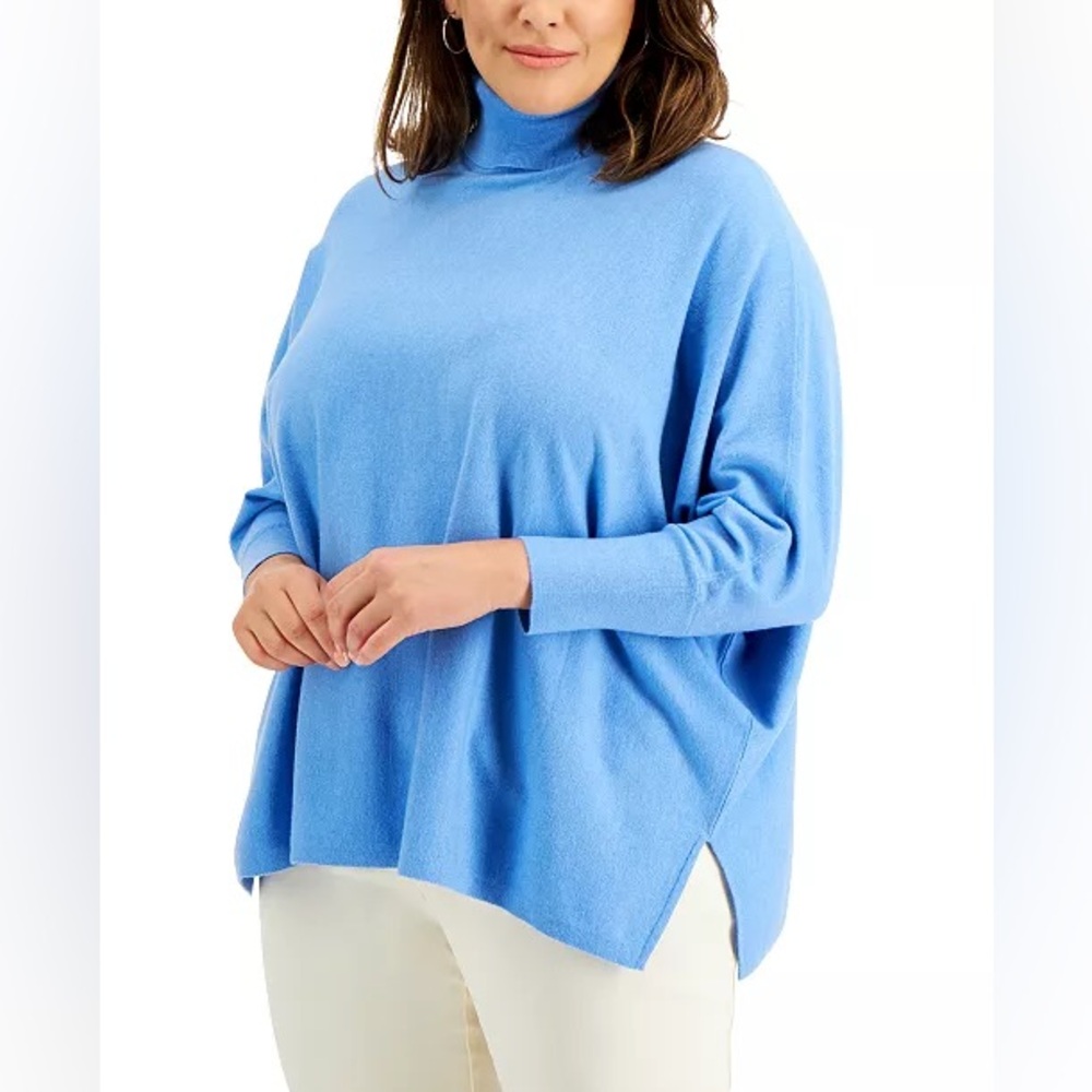 NWOT - Alfani Women's‎ Blue Drop-Shoulder Turtleneck Sweater, Size M